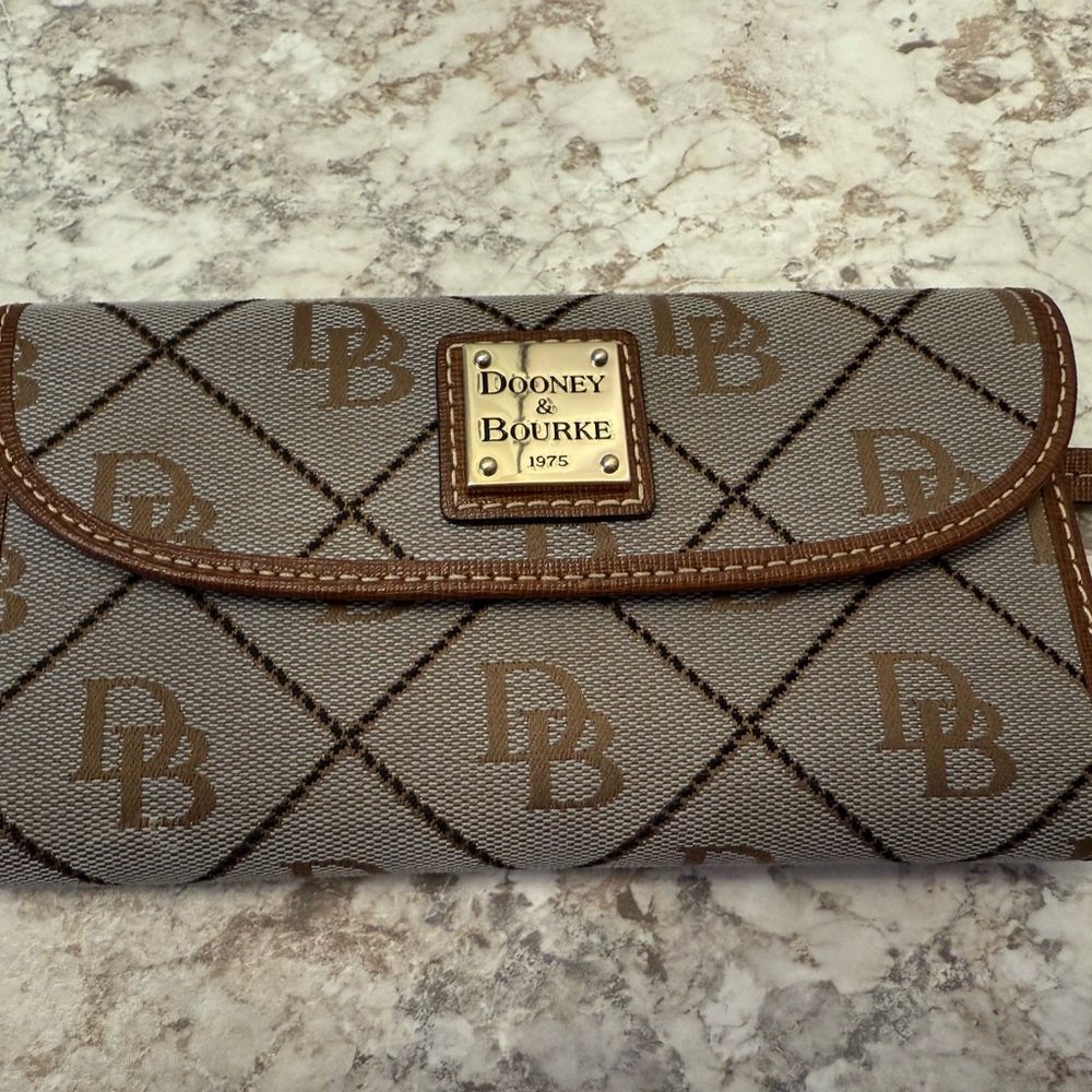Dooney & Bourke Gray and Brown Logo Clutch